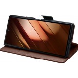 Galaxy Z Fold7 Case Hülle - Flip Qialino Full Grain Wallet Echtleder matt mit Magnetverschluss - Dunkelbraun