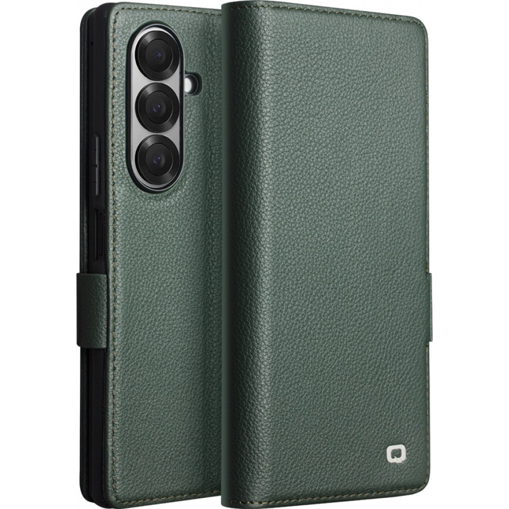 Galaxy Z Fold7 Case Hülle - Flip Qialino Full Grain Wallet Echtleder matt mit Magnetverschluss - Grün
