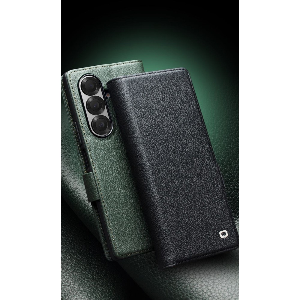Galaxy Z Fold7 Case Hülle - Flip Qialino Full Grain Wallet Echtleder matt mit Magnetverschluss - Grün