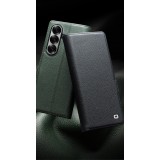 Galaxy Z Fold7 Case Hülle - Flip Qialino Full Grain Wallet Echtleder matt mit Magnetverschluss - Grün