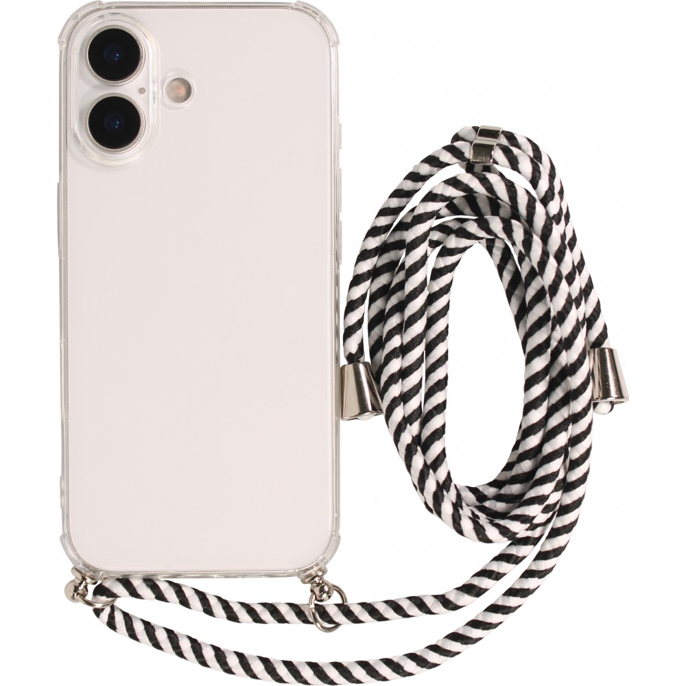Hülle iPhone 17 - Gummi transparent mit Seil - Weiss / Schwarz