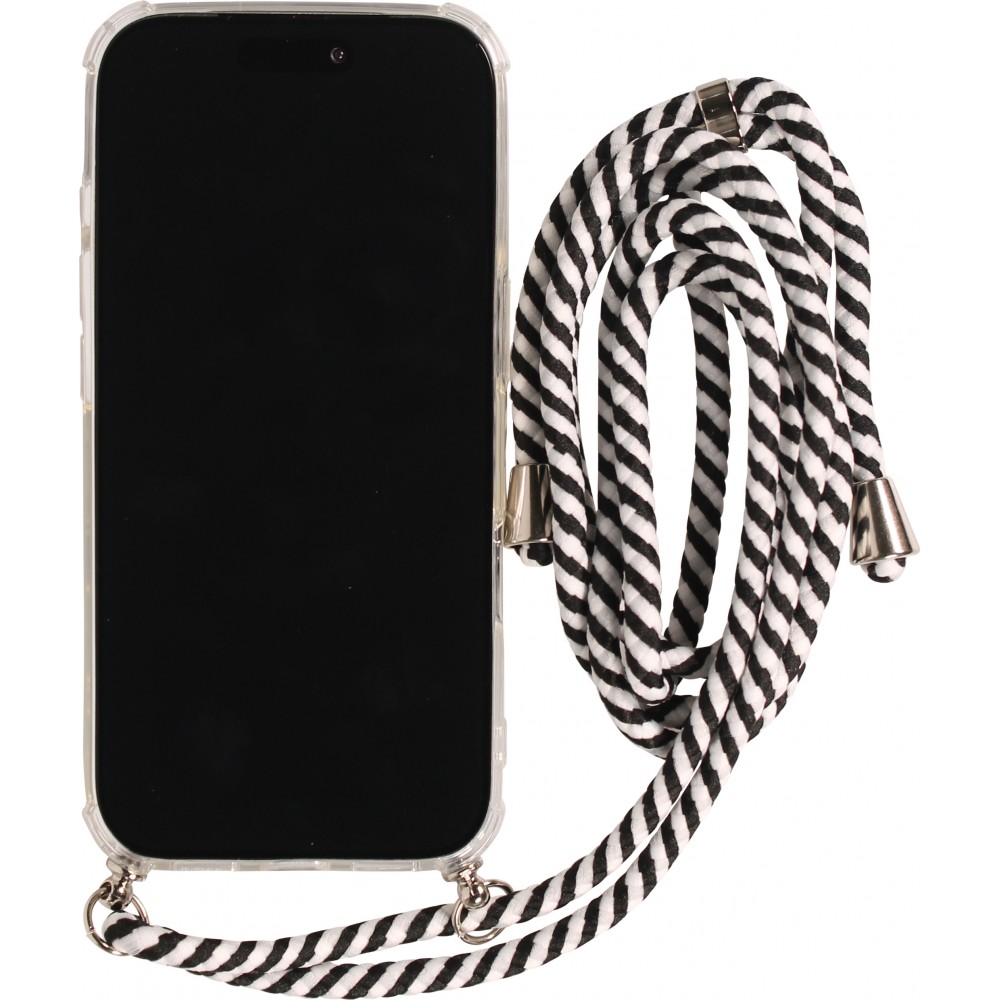 Hülle iPhone 17 - Gummi transparent mit Seil - Weiss / Schwarz