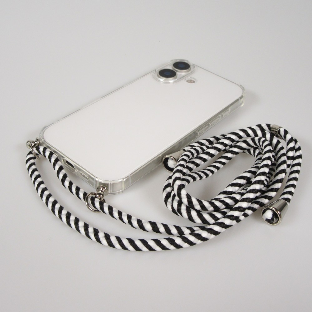Hülle iPhone 17 - Gummi transparent mit Seil - Weiss / Schwarz