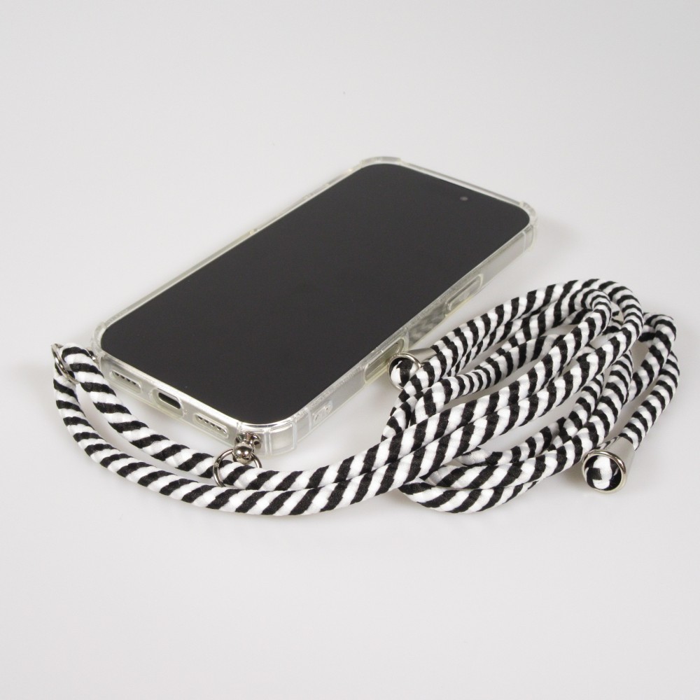 Hülle iPhone 17 - Gummi transparent mit Seil - Weiss / Schwarz