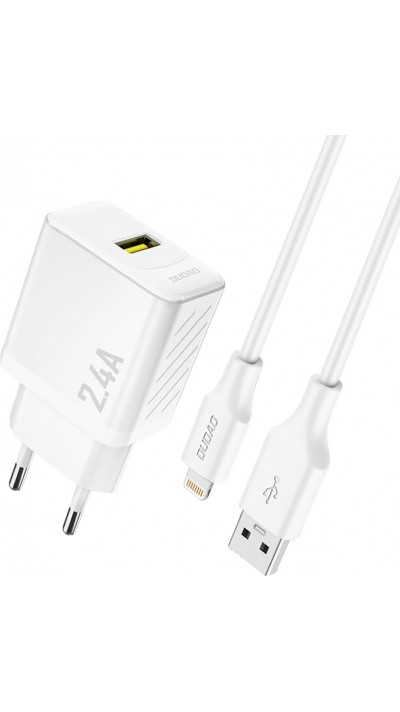 Dudao A23L 2.4A USB-A Wandladeger&auml;t GaN mit USB-A auf Lightning Kabel - Weiss