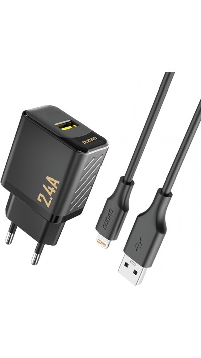 Dudao A23L 2.4A USB-A Wandladeger&auml;t GaN mit USB-A auf Lightning Kabel - Schwarz