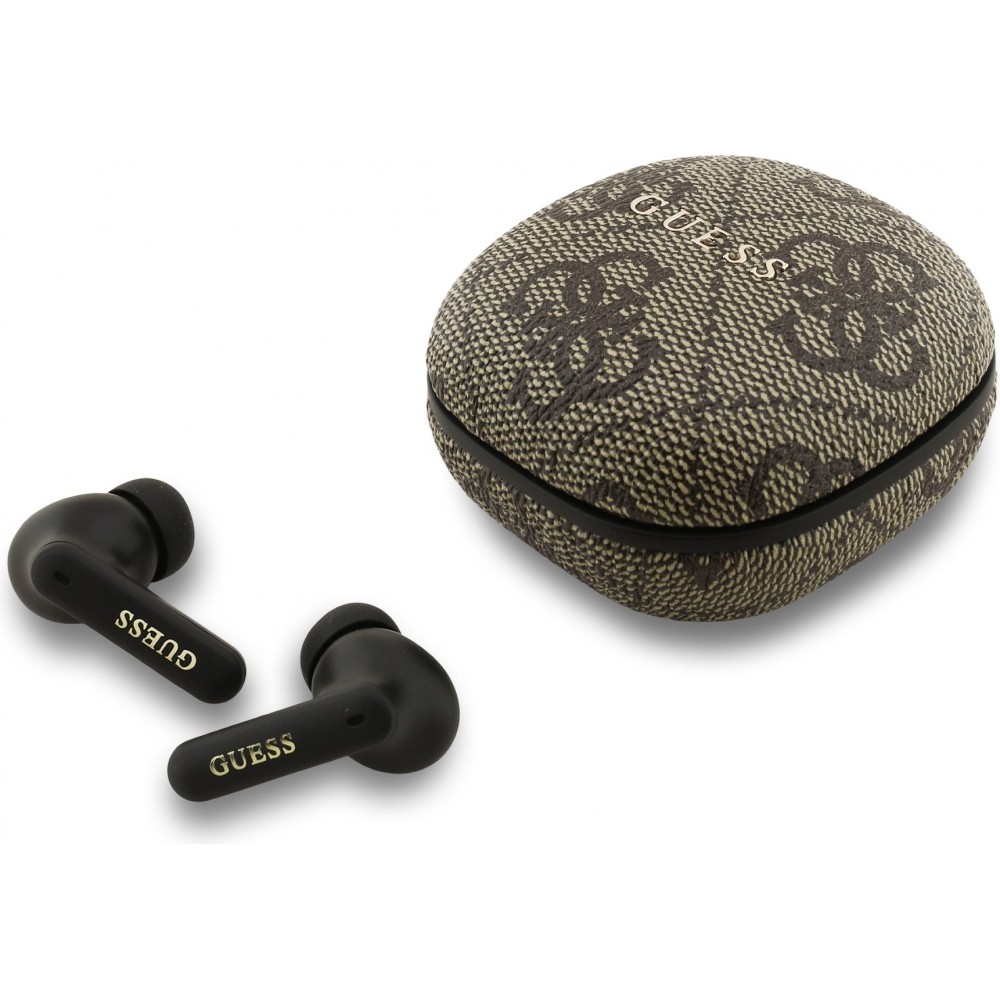 Bluetooth Kopfh&ouml;rer Guess PU 4G Script Logo ENC TWS mit Sprachassistent und 16h Akkulaufzeit - Braun