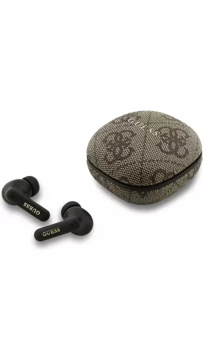 Bluetooth Kopfh&ouml;rer Guess PU 4G Script Logo ENC TWS mit Sprachassistent und 16h Akkulaufzeit - Braun