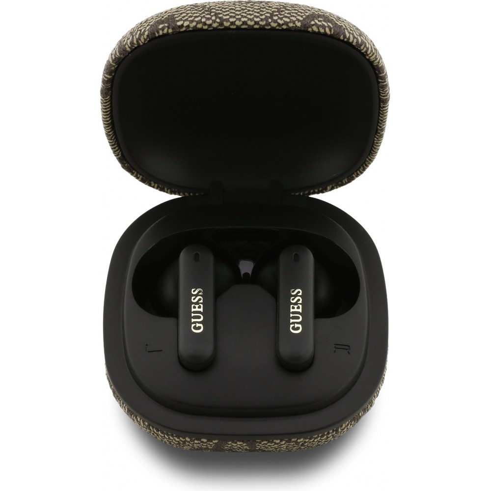 Bluetooth Kopfh&ouml;rer Guess PU 4G Script Logo ENC TWS mit Sprachassistent und 16h Akkulaufzeit - Braun