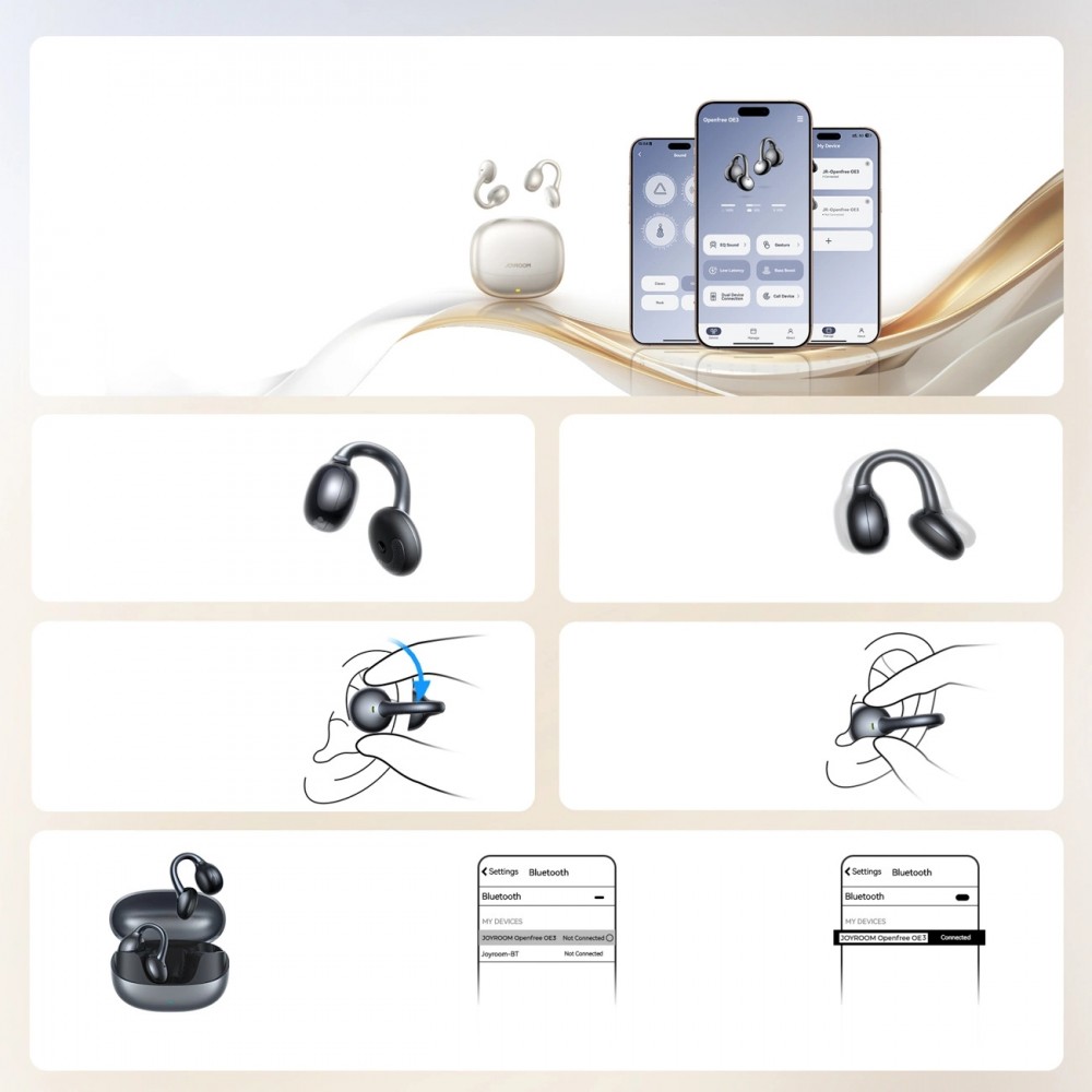 Ecouteurs Bluetooth JOYROOM JR-OE3 Open-Ear True BT 5.4 design innovant avec contrôle intelligent - Argent