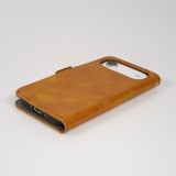 iPhone 17 Air Leder Tasche - Flip Wallet Echtleder mit Akzentstreifen & Kartenhalter - Hellbraun