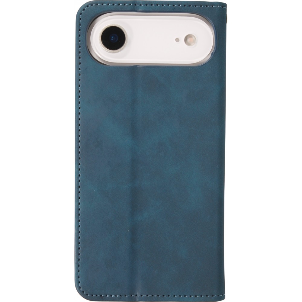 Etui cuir iPhone Air - Flip Wallet vintage avec fermeture aimantée et compartiment cartes - Bleu