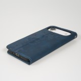 Etui cuir iPhone Air - Flip Wallet vintage avec fermeture aimantée et compartiment cartes - Bleu
