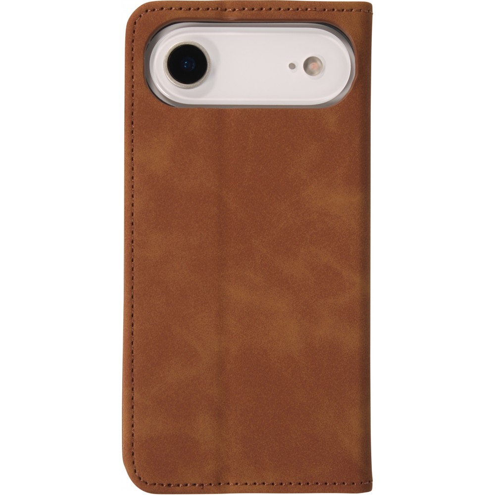 Etui cuir iPhone Air - Flip Wallet vintage avec fermeture aimantée et compartiment cartes - Brun