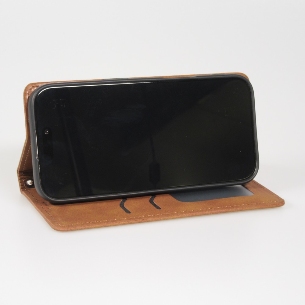 Etui cuir iPhone Air - Flip Wallet vintage avec fermeture aimantée et compartiment cartes - Brun