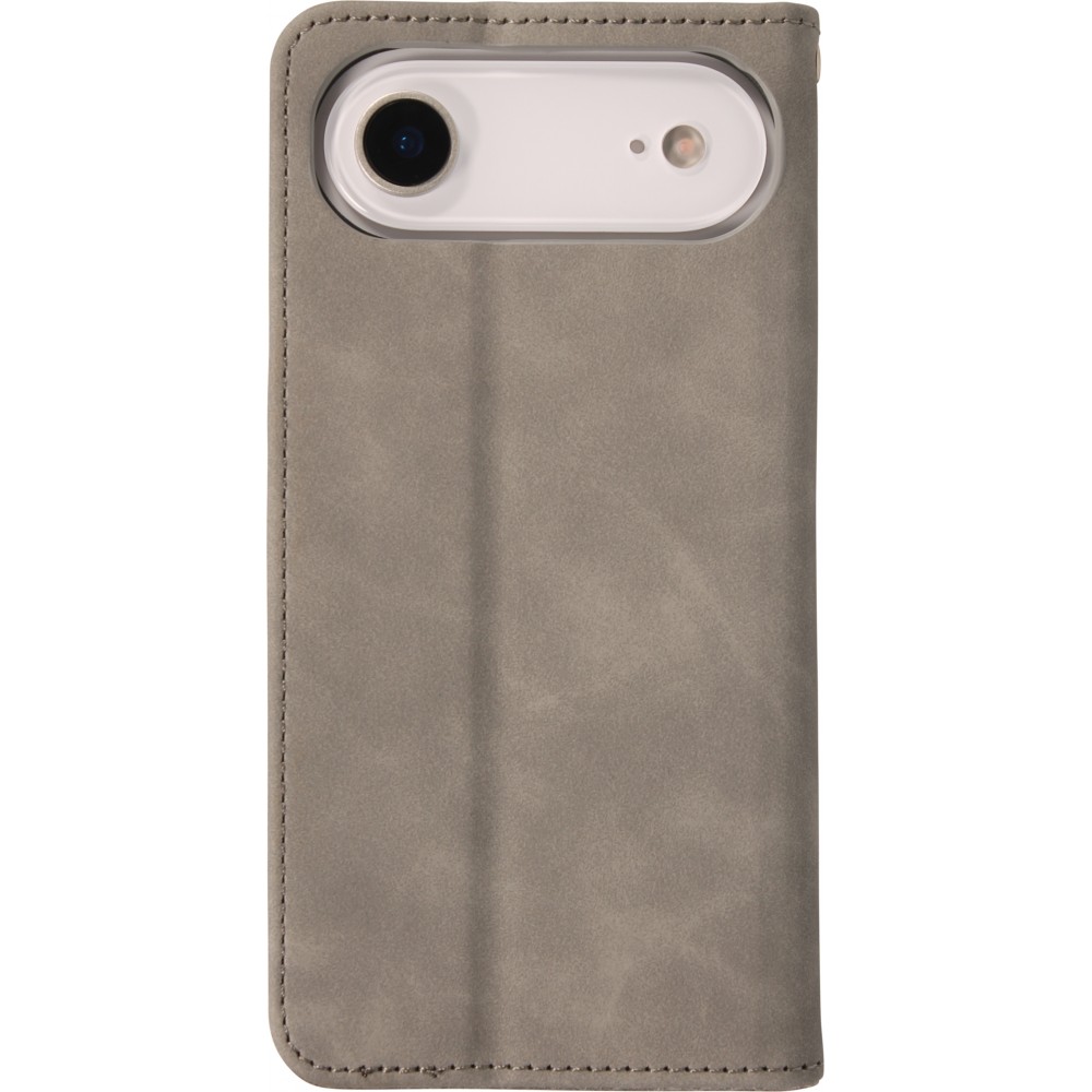 Etui cuir iPhone Air - Flip Wallet vintage avec fermeture aimantée et compartiment cartes - Gris