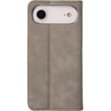 Etui cuir iPhone Air - Flip Wallet vintage avec fermeture aimantée et compartiment cartes - Gris