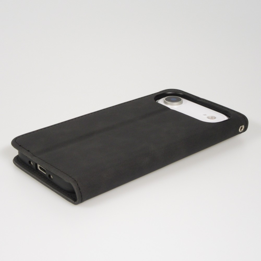 iPhone Air Leder Tasche - Flip Wallet vintage mit Magnetverschluss und Kartenhalter - Schwarz
