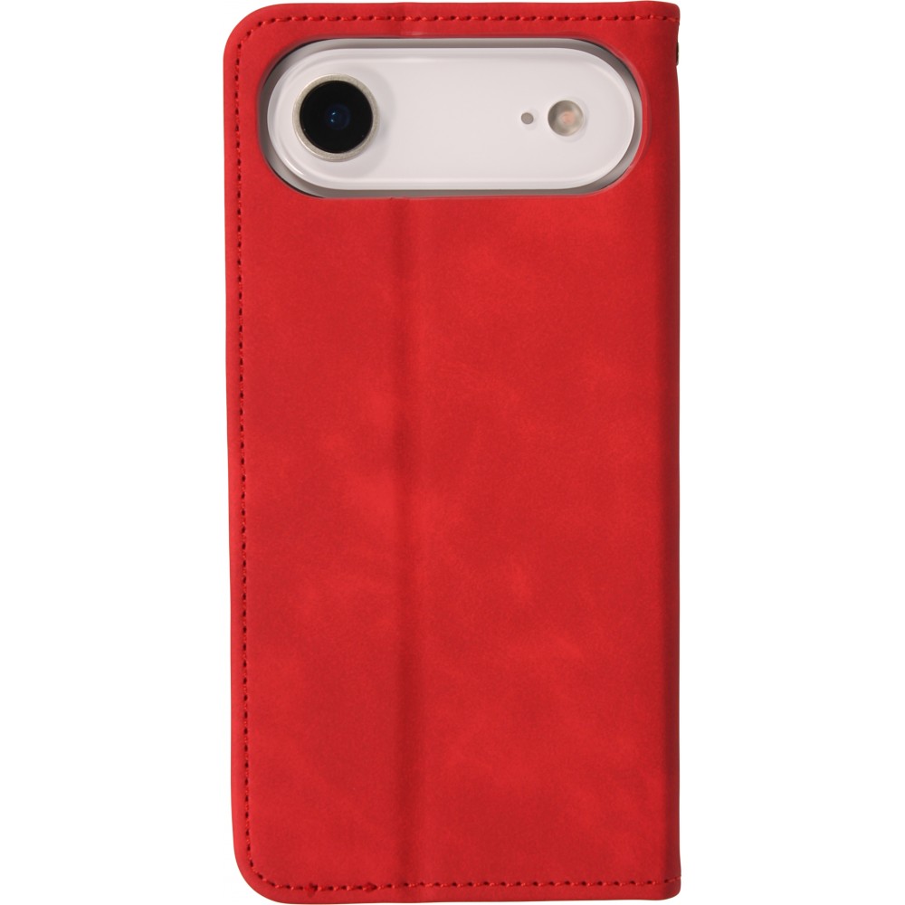 Etui cuir iPhone Air - Flip Wallet vintage avec fermeture aimantée et compartiment cartes - Rouge