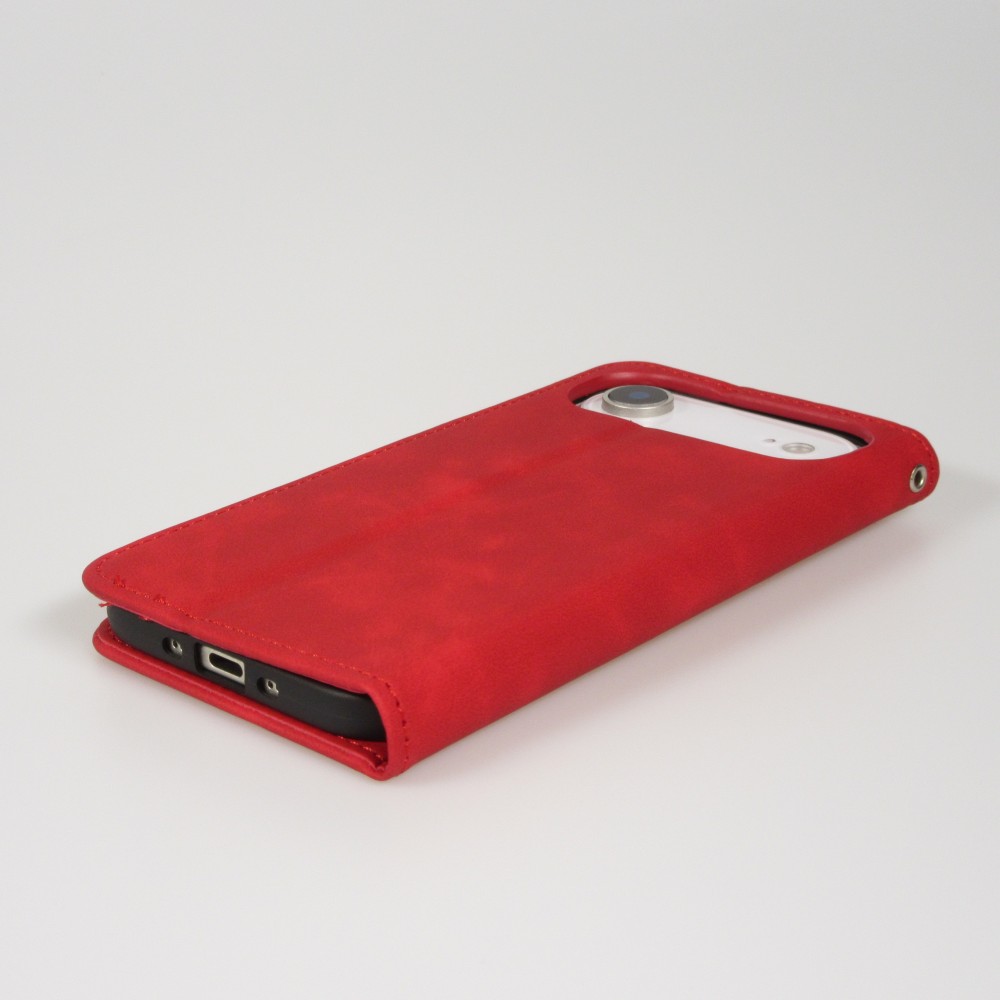 Etui cuir iPhone Air - Flip Wallet vintage avec fermeture aimantée et compartiment cartes - Rouge