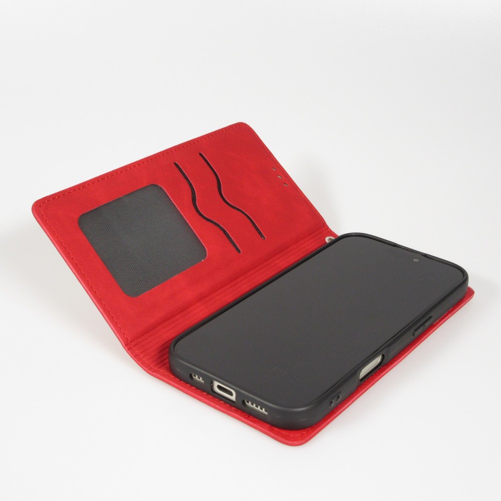 Etui cuir iPhone Air - Flip Wallet vintage avec fermeture aimantée et compartiment cartes - Rouge