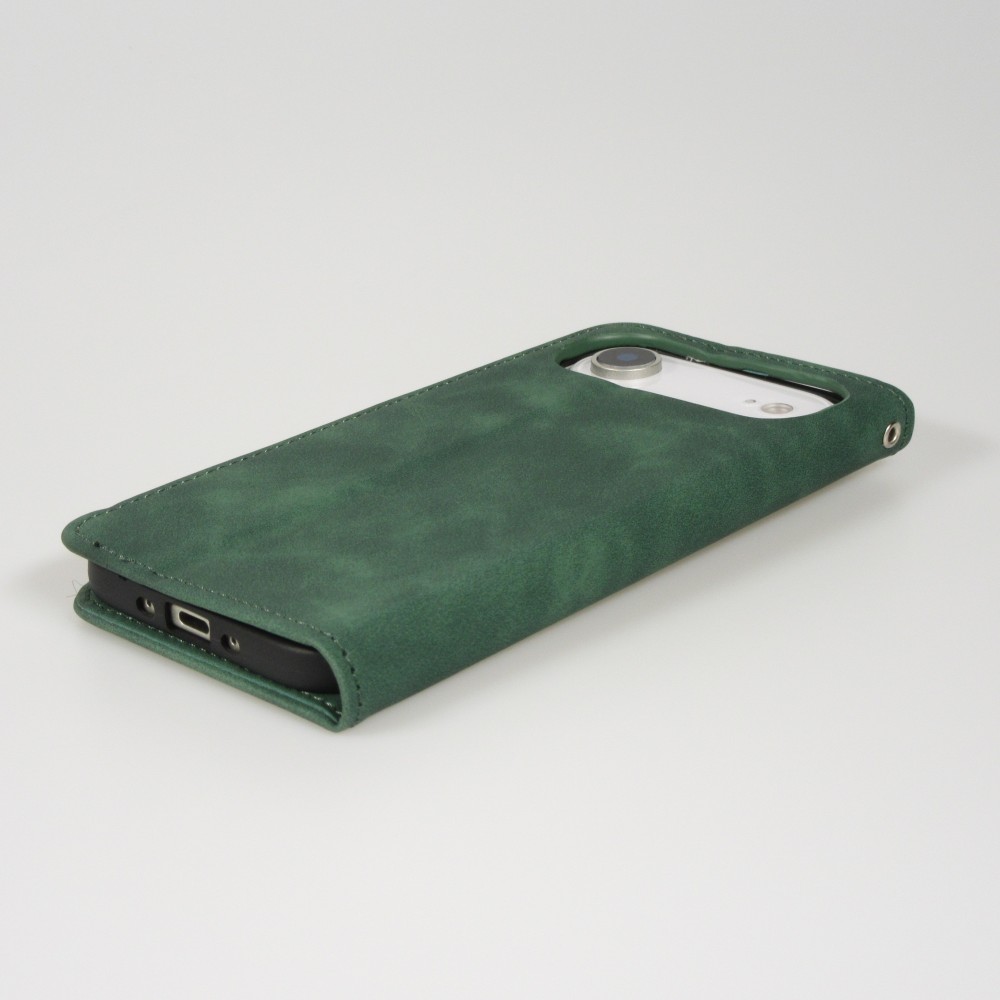 Leder Tasche Case iPhone Air - Flip Wallet vintage mit Magnetverschluss und Kartenhalter - Dunkelgrün
