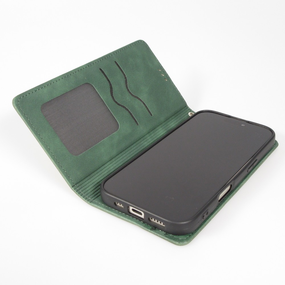 Leder Tasche Case iPhone Air - Flip Wallet vintage mit Magnetverschluss und Kartenhalter - Dunkelgrün