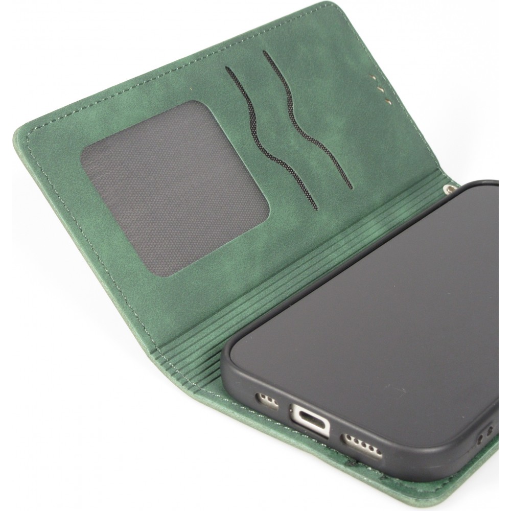 Leder Tasche Case iPhone Air - Flip Wallet vintage mit Magnetverschluss und Kartenhalter - Dunkelgrün