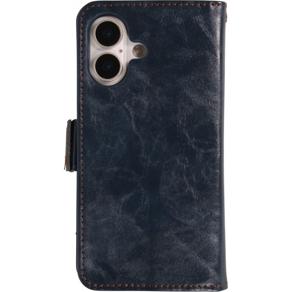Etui cuir iPhone 17 - Flip Wallet en cuir véritable avec stripe design et compartiment à cartes - Bleu