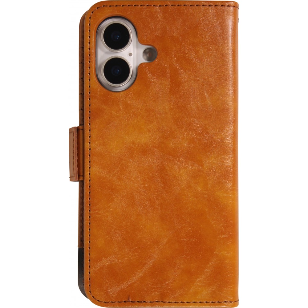 iPhone 17 Leder Tasche - Flip Wallet Echtleder mit Akzentstreifen & Kartenhalter - Hellbraun