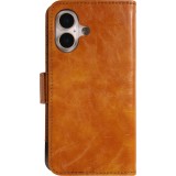 iPhone 17 Leder Tasche - Flip Wallet Echtleder mit Akzentstreifen & Kartenhalter - Hellbraun