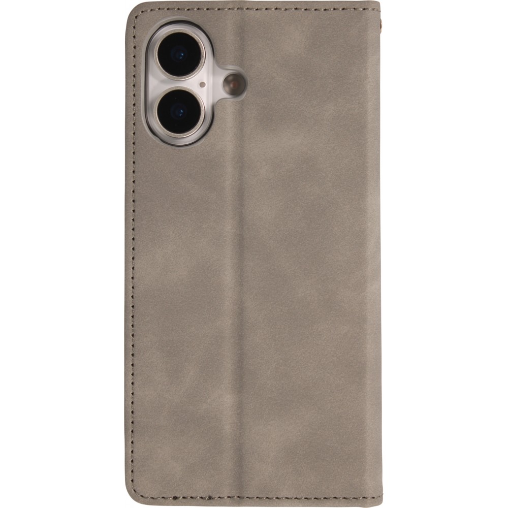 Leder Tasche Case iPhone 17 - Flip Wallet vintage mit Magnetverschluss und Kartenhalter - Grau
