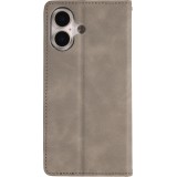 Leder Tasche Case iPhone 17 - Flip Wallet vintage mit Magnetverschluss und Kartenhalter - Grau
