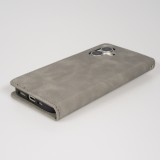 Leder Tasche Case iPhone 17 - Flip Wallet vintage mit Magnetverschluss und Kartenhalter - Grau