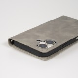 Leder Tasche Case iPhone 17 - Flip Wallet vintage mit Magnetverschluss und Kartenhalter - Grau