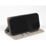 Leder Tasche Case iPhone 17 - Flip Wallet vintage mit Magnetverschluss und Kartenhalter - Grau