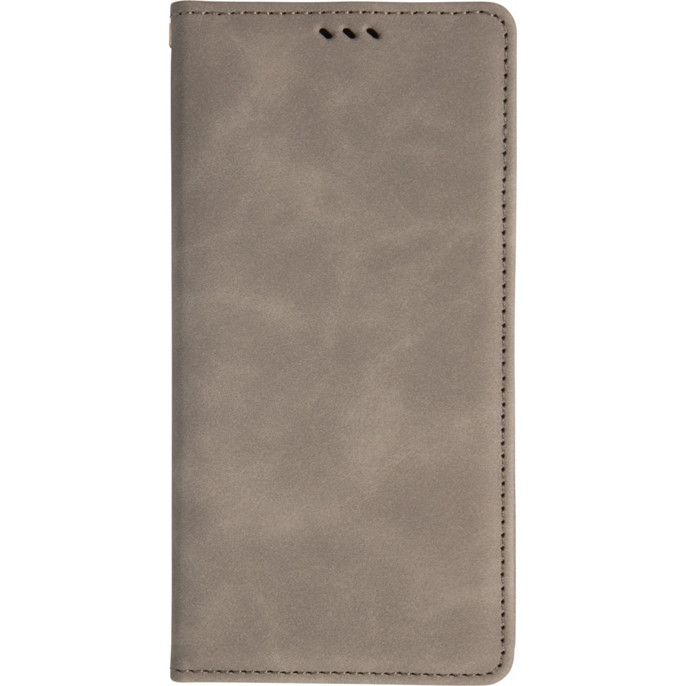 Leder Tasche Case iPhone 17 Pro - Flip Wallet vintage mit Magnetverschluss und Kartenhalter - Grau