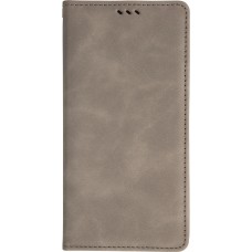 Leder Tasche Case iPhone 17 Pro - Flip Wallet vintage mit Magnetverschluss und Kartenhalter - Grau