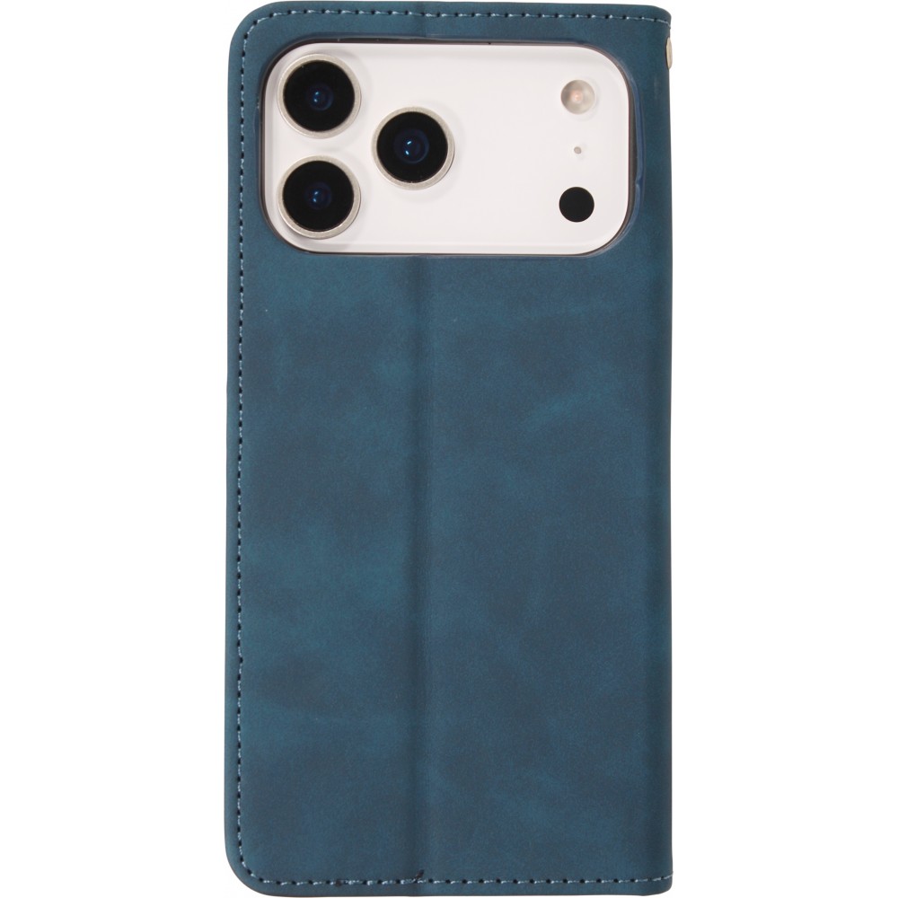 iPhone 17 Pro Max Leder Tasche - Flip Wallet vintage mit Magnetverschluss und Kartenhalter - Blau
