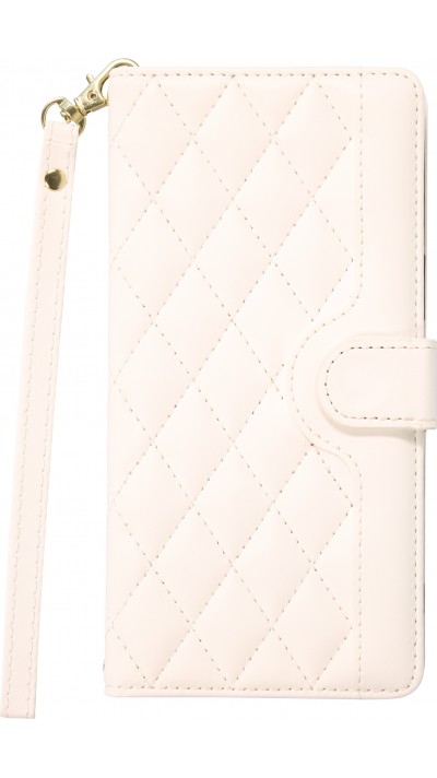 iPhone 16 Case H&uuml;lle - Elegante Flip-Matratze mit Magnetverschluss Trageschlaufe und Kartenf&auml;chern - Weiss