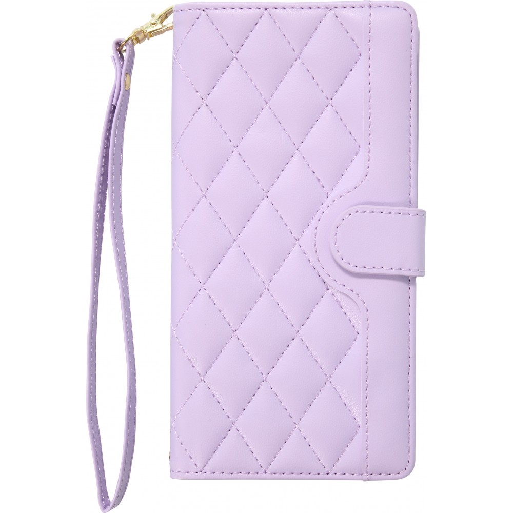 iPhone 16 Case H&uuml;lle - Elegante Flip-Matratze mit Magnetverschluss Trageschlaufe und Kartenf&auml;chern - Hellviolett