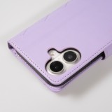 iPhone 16 Case H&uuml;lle - Elegante Flip-Matratze mit Magnetverschluss Trageschlaufe und Kartenf&auml;chern - Hellviolett