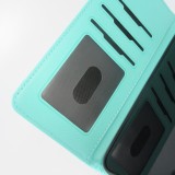 Fourre iPhone 16 Pro - Flip porte-cartes dessins fleurs avec lanière - Bleu clair