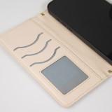 iPhone 16 Pro Max Case H&uuml;lle - Elegante Flip-Matratze mit Magnetverschluss Trageschlaufe und Kartenf&auml;chern - Beige