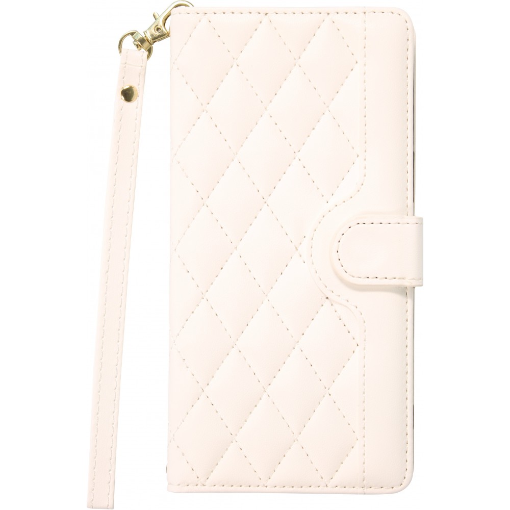 iPhone 16 Pro Max Case H&uuml;lle - Elegante Flip-Matratze mit Magnetverschluss Trageschlaufe und Kartenf&auml;chern - Weiss