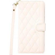 iPhone 16 Pro Max Case H&uuml;lle - Elegante Flip-Matratze mit Magnetverschluss Trageschlaufe und Kartenf&auml;chern - Weiss