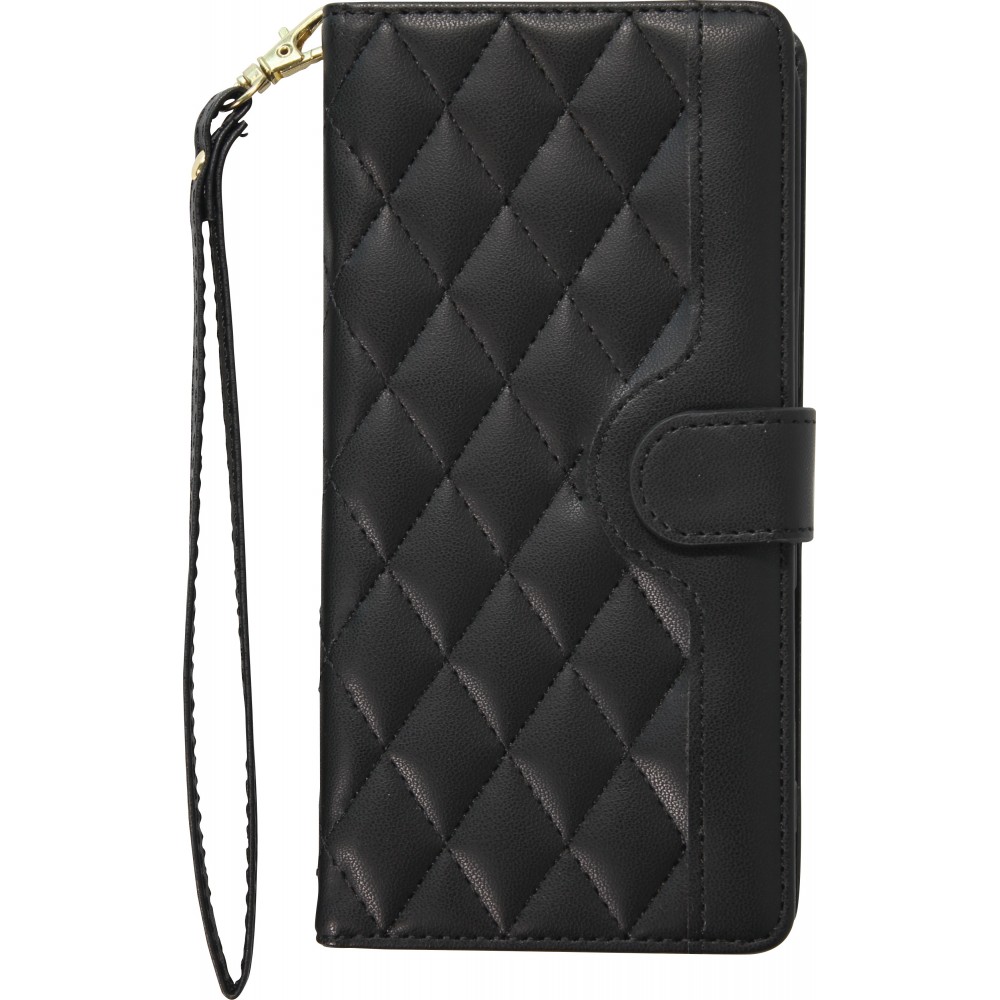 iPhone 16 Pro Max Case H&uuml;lle - Elegante Flip-Matratze mit Magnetverschluss Trageschlaufe und Kartenf&auml;chern - Schwarz
