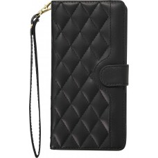 iPhone 16 Pro Max Case H&uuml;lle - Elegante Flip-Matratze mit Magnetverschluss Trageschlaufe und Kartenf&auml;chern - Schwarz