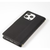 iPhone 16 Pro Max Case H&uuml;lle - Elegante Flip-Matratze mit Magnetverschluss Trageschlaufe und Kartenf&auml;chern - Schwarz