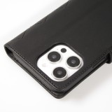 iPhone 16 Pro Max Case H&uuml;lle - Elegante Flip-Matratze mit Magnetverschluss Trageschlaufe und Kartenf&auml;chern - Schwarz